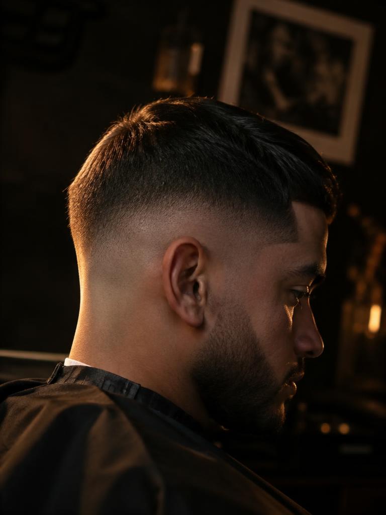 Close-up of a precision skin fade
