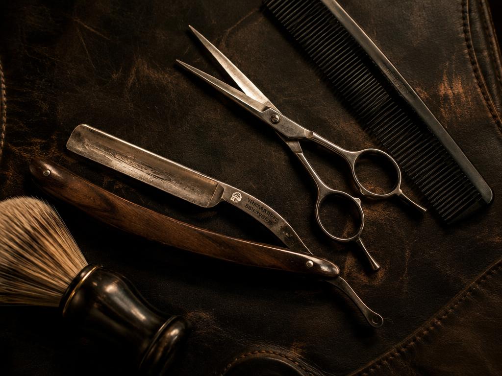 Classic barber tools on leather